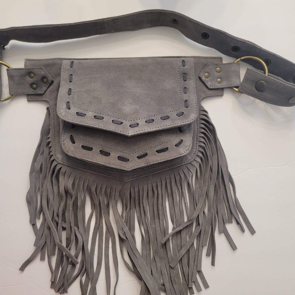 Genuine Leather Cow Girl Leather Fringes Fanny Pack